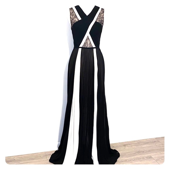 bcbg black and white long dress